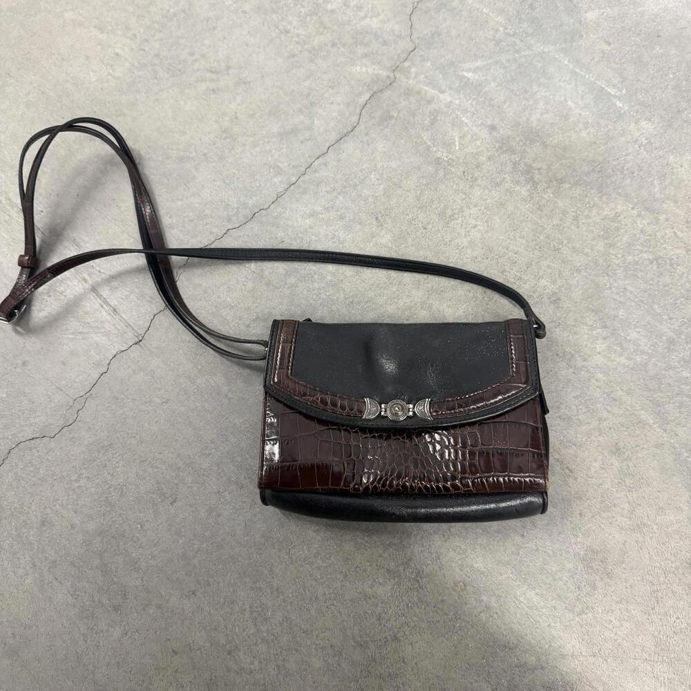 Brighton Vintage Leather Pocketbook, Women, Black/Brown Croc Embossed